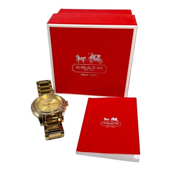 Coach Women's MADDY GOLD PLATED BRACELET WATCH W6006 NEEDS BATTERY Original Box - Picture 1 of 11
